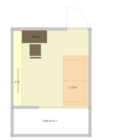 4.5畳のリビングに仕事スペースを設けたレイアウト図